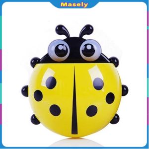 Masely Ladybug Cartoon Toothbrush Holder Bathroom Toothbrush Toothpaste Wall Suction Holder Rack Container