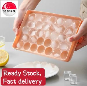 [SG SELLER] BPA Free Ice Cube Tray Round Cubes Plastic Ice Cube Maker Mold with Lids for Ice Cream Party Whiskey Cocktail Cold Drink