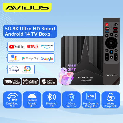 AVIDUS T100 Max Smart TV Box 8K 16+256G Android 14.0 Dual-Band Wi-Fi 2.4Ghz/5G BT 5.0 Voice Remote T