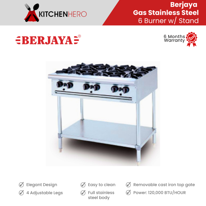 Berjaya Gas Stainless Steel 6 Burner with Stand (6 months warranty ...