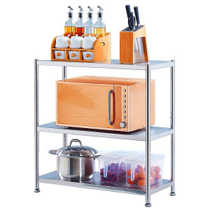 304 Stainless Steel Kitchen Shelf with wheels Thicken Heavy Duty Kitchen Cabinet Rack Floor Standing Cabinet Spice Condiments Racks Plates Dish Organizer Rack Microwave Oven Rack Basement Supermarket Shelf