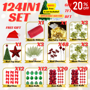 BINLU Christmas Tree DecorationMini Christmas Tree Complete Set Christmas Garland Complete SetChristmas Flowers DecorationsChristmas Balls DecorationChristmas Ribbons RollChristmas LightsChristmas Tree Accessories – Ideal for Pasko