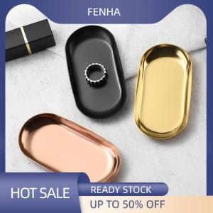 FENHA Stainless Steel Manicure Jewelry Storage Tray Metal Cosmetic Storage Oval Cake Fruit Dessert Tray Snack Plate Kitchen Organizer