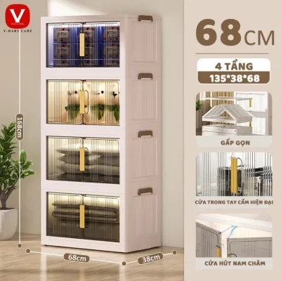 Tủ đựng đồ V-Baby Y68 -ngang 68cm đa năng gấp gọn thông minh có bánh xe chất liệu nhựa PP cao cấp - new 2024