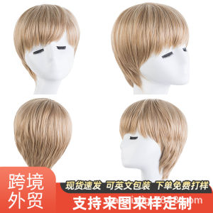 Mens hair short hair simulation wig daily whole head cover wig cross-border full head cover wig