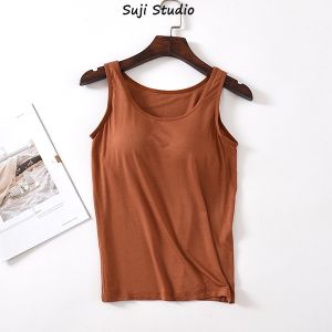 [Suji Studio]S-3XLJapan bra-top with chest pad camisoles modal tanks personalized design vest