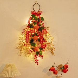 FUJIN Led Light FU Wreath Garland FU Character Three-dimensional Family Atmosphere Decorative Pendant Housewarming Durable New Years Blessing Wreath New Year Hanging Ornament