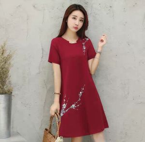 LH.Sunday ใหม่ชุดเดรสเกาหลีชุดฤดูร้อน ชุดเดรสแขนสั้นแฟชั่นหลวมหรูหรา ชุดสีแดง เดรสออกเดท