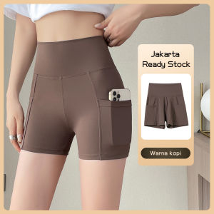 【Fongaly】Ready Stock pinggang tinggi celana legging pendek plus size pants leggings women Sports shorts black yoga pants biker shorts upsize Seluar ketat Celana pendek olahraga saku (Hitam Abu-abu Hijau Biru Merah Muda Kopi  Teh Susu Aprikot)