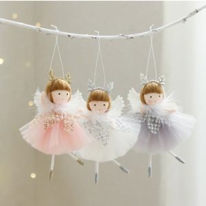 GAOSU Fabric Christmas Girl Ornament Mesh Doll Girl Hanging Pendant Festive Supplies Wing Christmas Tree Decor Christmas Tree Decoration