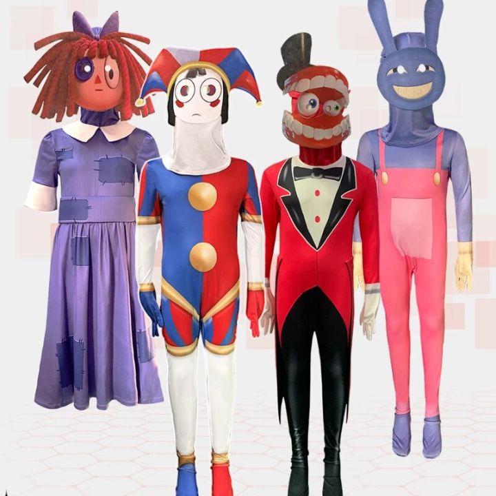 The Amazing Digital Circus Clown Costumes Masks Full Set Cartoon Pomni  Cosplay Kids Jumpsuit Girls Christmas Party Bodysuit