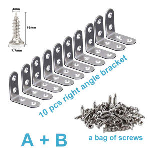 10Pcs Right Angle L Bracket Corner bracket Corner Brace Stainless Steel L Shape Furniture Joint Shelf Support bracket Set with Screws for Shelves Furniture Wood Wall Hanging Fastener