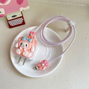 Kepala Charger iPhone 20w Karakter Set 5 PCS Paket Cover Pelindung Kabel & Kepala Charger Untuk Charger iPhone-MJD