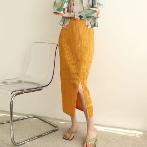 [Aiden001 One Size Spring And Summer Pleated Casual All-Match Temperament Commuter Front Slit Skirt 2285]