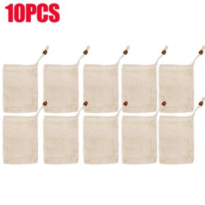 10Pcs Hangable Soap Bags Natural Cotton Linen Foaming Soap Cleanser Net Bags Household Shower Cleaning Tools