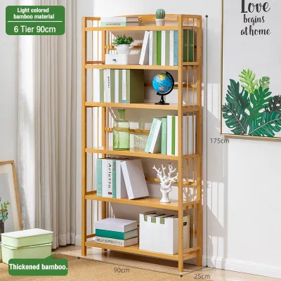 Bamboo Book Rack 5/6 Layers Storage Shelf Rack Office File Book Rak Household Simple Display Rack 书架/储物架