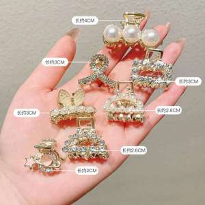 Jepitan Rambut Mutiara Crystal Alloy Model Korea - Jepit Rambut Poni Mutiara Permata / Elegan Hair Claw Clips