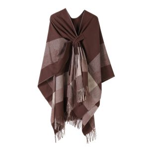 SLIGHTDELVE Tassel Plaid Patterned Shawl Elegant Imitation Cashmere Soft Wrap Scarf Fashion Open Front Warm Cloak Women