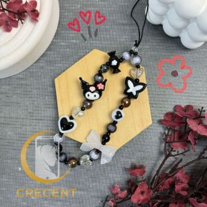 Black and White PREMIUM Edition Lanyard Tali Gantungan Gelang Strap HP Edisi Hitam dan Putih Phone Charm Handphone Device Kamera Handmade Macaron Candy Lanyard Korean Style Estetik Bracelet Beads Pearls Mutiara SANRIO Purin Melody Kuromi Kitty Cinnamoroll