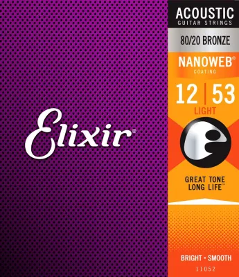 Elixir Acoustic Guitar Strings 12-53 80/20 Bronze Nanoweb Light 11052
