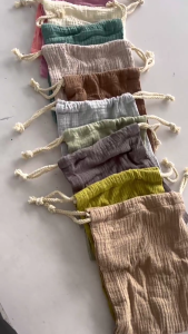 Convenient Double Layer Drawstring Bag Cotton Baby Storage Pouch for Storing Drool Cloths Easy Attach to CribsStrollers