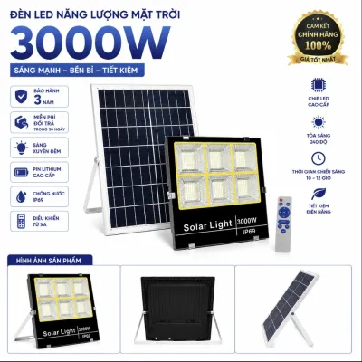 Đèn năng lượng mặt trời 3000w/1500w - Sáng 5- 10 tiếng đèn pha năng lượng siêu sáng tiết kiệm điệncó remotecảm biến