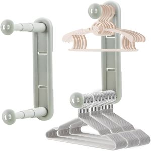 Retractable Hanger Storage Rack Wall Mounted Hanger Organizer Clothes Hanger Stacker for Closet Laundry Room