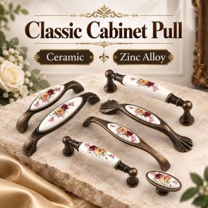 YESMILE Floral Pattern Ceramic Cabinet Pull Zinc Alloy Multiple Sizes Vintage Furniture Knob Classic Retro Antique Bronze Drawer Handle Cabinet Furniture