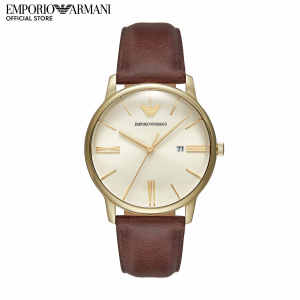 Emporio Armani Mens Analog Watch ( AR11610 ) - Quartz Gold Case Round Dial 22 MM Brown Leather Band