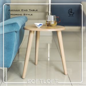 Aminah Solid Wood Folding Rattan Chair End Table Dining Rattan Stool Coffee Side Table Meja Kecil Kerusi Makan Kayu