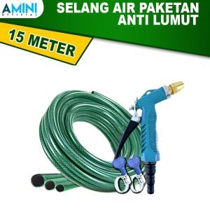 AMINI Selang Air Cuci Motor 15 Meter Sepaket Selang Anti Lumut Tebal Dengan Watergun Nozzle Spray Selang Air Cuci Mobil Selang Taman Selang Air Serat Benang