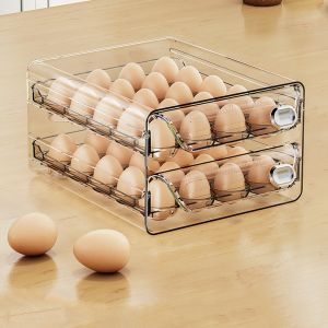 MUQZI Transparent Egg Storage Box Clear Plastic Double Layer Egg Holder Creative Stackable Egg Storage Rack Refrigerator