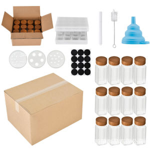 12Pcs SET Bamboo Acacia Lid 4oz Glass Spice Jar Shaker Condiments Seasoning