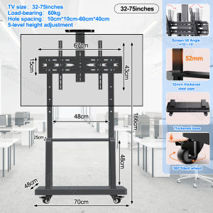 TV Stand with Wheels Adjustable Removable Floor Mount Fits 32-75 Inch Monitors 360 Degree Rotation Vertical Cart Mobile TV Stand with Tray Maximum Load 200KG