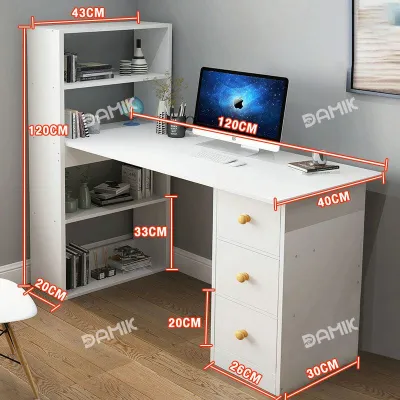 DAMIK-Bàn làm việc văn phòng kèm kệ sách Bàn học có ngăn kéo