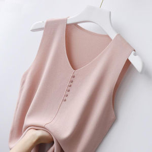 Sleeveless Womens Top Summer New Tank Top Fashion Versatile Knitted V-neck Loose Casual T-shirt