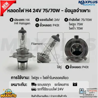 หลอดไฟหน้า ไฟตัดหมอก รถยนต์/รถบรรทุก/รถโดยสาร ไฟ Halogen H4 H7 H11 แรงดัน 12/24V *มีขายส่ง*