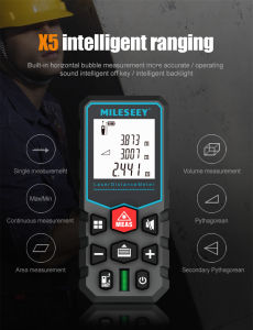 MILESEEY X5 Laser Measure Rechargeable Angle Sensor for Auto Height/Horizontal Distance 40m 60m 100m 120m Range for Construction & DIY