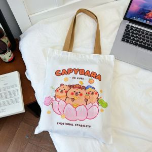 Capybara Tote Bag Tuisyen Beg for Student  Shoulder Bag Canvas 卡皮巴拉补习袋可爱水豚学生帆布包少女心手提单肩包文具收纳袋