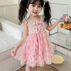 Girls Kuromi & My Melody Lolita Dress Girl Lace Sleeve Tulle Princess Dress Kids Cartoon Skirt Birthday dress C143
