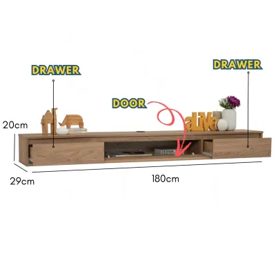 Furniture Direct HIRANO 180cm Wall Mounted TV Cabinet gantung-Walnut