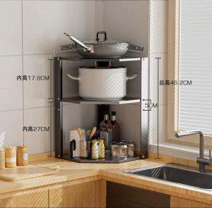 💟SOLUTION65💟 Heavy Duty Under Sink Organizer Rack Corner Organizer Rack Corner Storage RackCountertop Organizer Rack Desktop Organizer Rack Spices and Seasoning Storage Rack Pans and Pots Storage Rack Pans Holder Pots HolderPan Stands Pot Stands