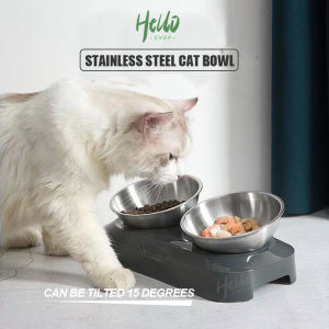 Double Stainless Steel Feeding Bowl for Cats Dogs Small Pets Adjustable and Washable 304 Stainless Steel Nonslip No Spill Pet Bowls SH042