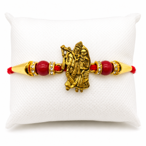 Handcrafted Ganesha & Radha Krishna Rakhi Set for Brother | Raksha Bandhan Thread with Pearl & Bead Work | Traditional Festival Gift (Pack of 1 Pc)