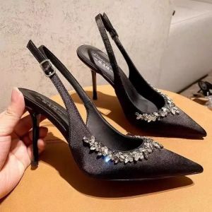 [Free Shipping] WomenS Spring And Summer High-Heeled Sandals With Rhinestone Embellishments Featuring A Thin Heel Pointed Toe And Nude Color