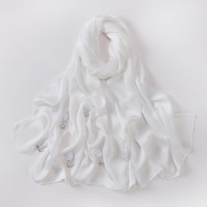 Jifang Solid Rose Flower Rhinestones Pearls Anchor Plain Bubble Satin Imiate Silk Shawl Pashmina Muslim Hijabs Shawls baju raya Tudung WC69