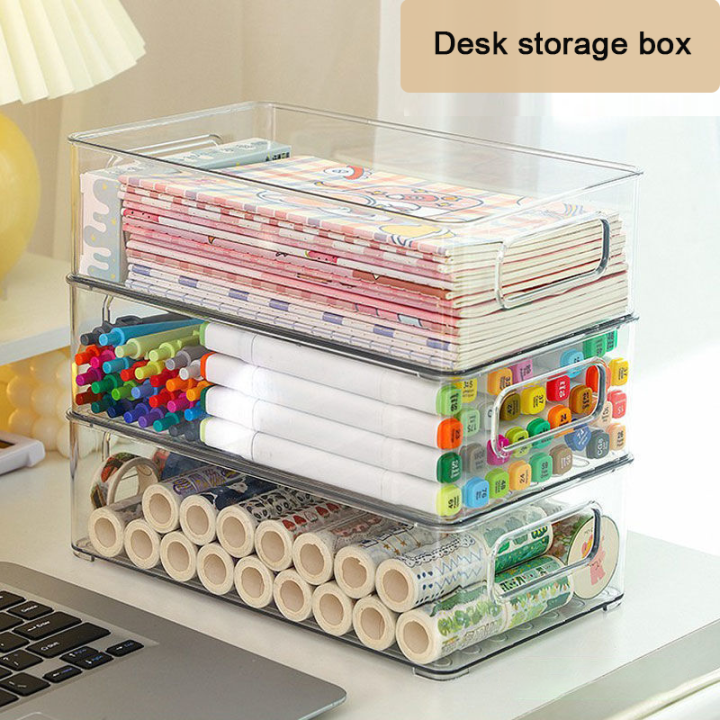 Multipurpose Desk Storage Box Clear Sundries Organzier Stackable Office