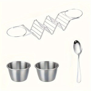 ⭐️【Local warehouse+COD】⭐Taco Holders With Cup Taco Stand With Sauce Cup Spoon Wave Shape Slots Hollow Heat-Resistant Fancy Burrito Presentation Rack