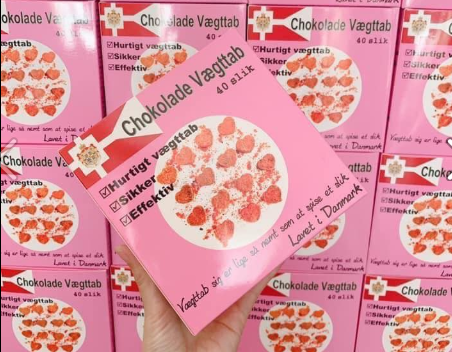 [HCM]Kẹo Socola Giảm Cân Đan Mạch Chokolade Vægttab - Màu hồng mạnh x2 (hộp 40 viên)