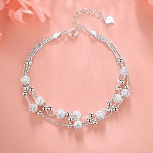 925 Sterling Silver Bracelet For Women Retro Korean Heart Shaped Charm Bracelets Original Bling Blue Crystal Jewelry Party Gifts
